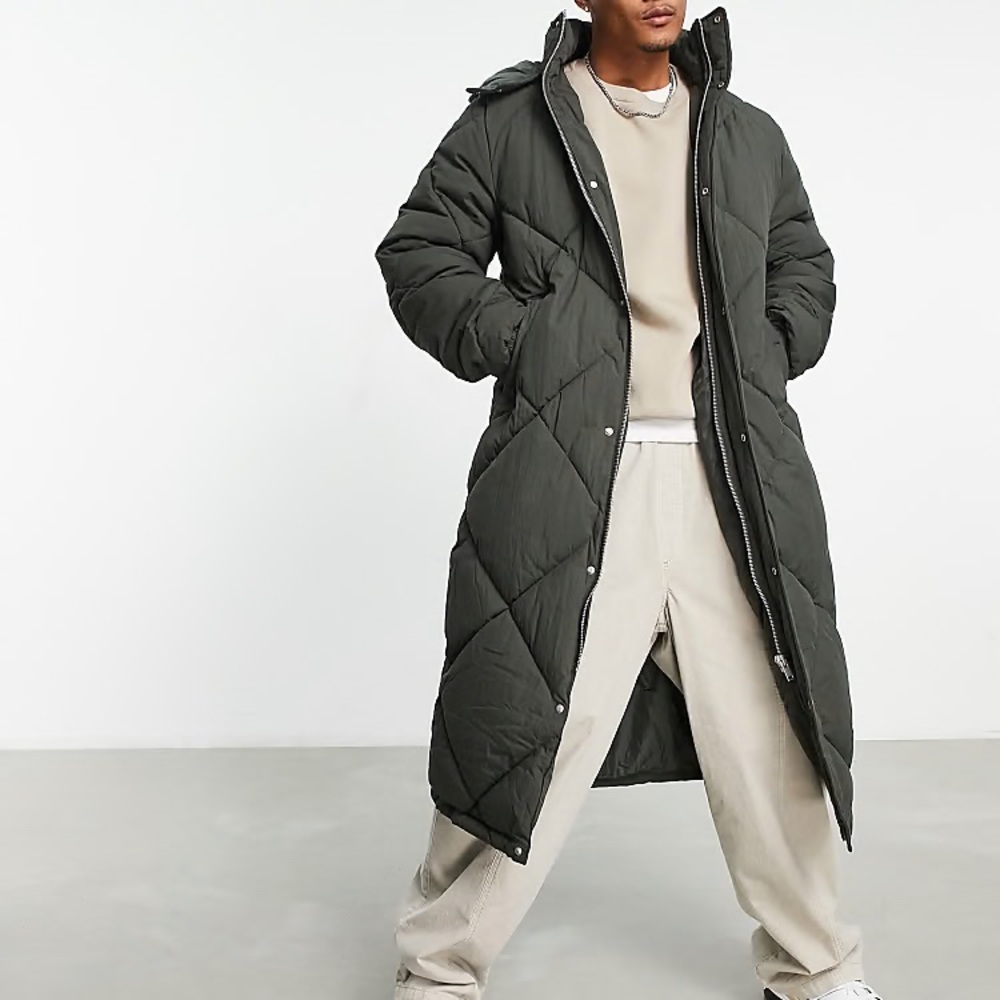 Long Green Quilted Coat